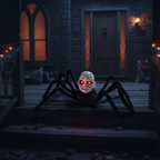 Animatronic Spider Doll Face Halloween Prop – Motion-Activated Glowing Eyes and Sound Control for Scary Haunted House Decorations and Parties