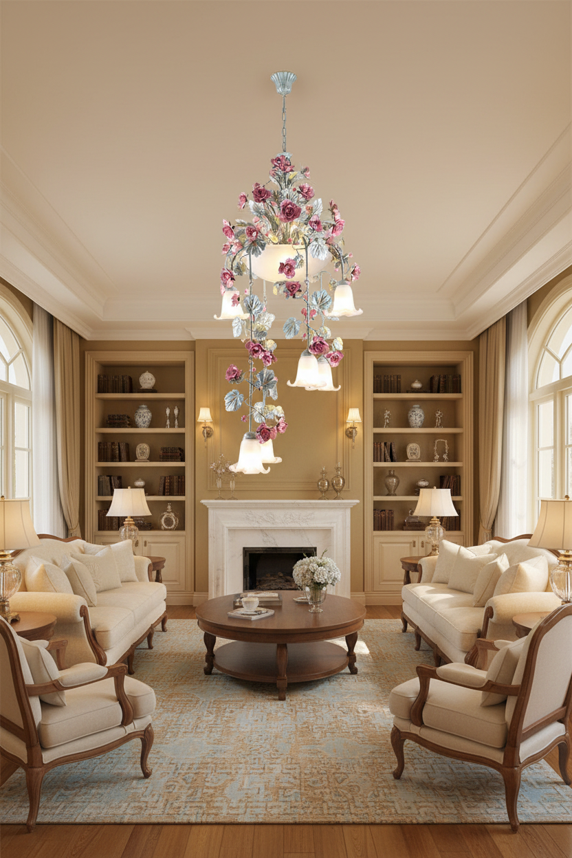 Rose Flower LED Chandelier – Luxury Floral Pendant Light for Hotels, Cafes, Staircases and Elegant Interior Decoration