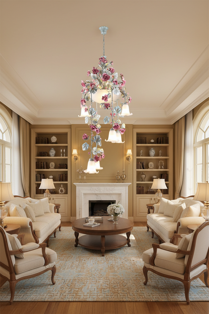 Rose Flower LED Chandelier – Luxury Floral Pendant Light for Hotels, Cafes, Staircases and Elegant Interior Decoration