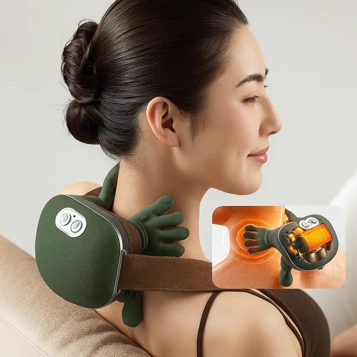 Wireless Neck Massager – 4D Real Hand Kneading Massage Device for Neck, Back Pain Relief and Muscle Relaxation