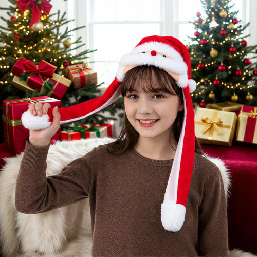 Moving Ear Christmas Hat – Cartoon Santa Reindeer Party Hat with Jumping Ears for Holiday Events and Festive Photos