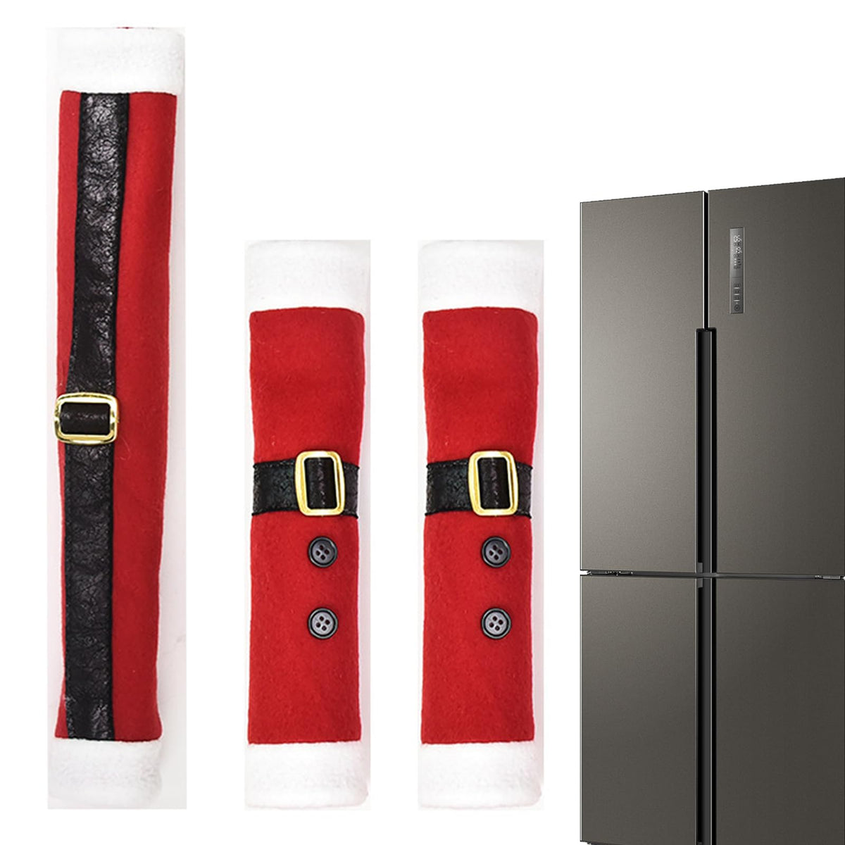 Christmas Handle Cover Set – Linen Embroidered Refrigerator and Microwave Door Protectors for Holiday Kitchen Decorations