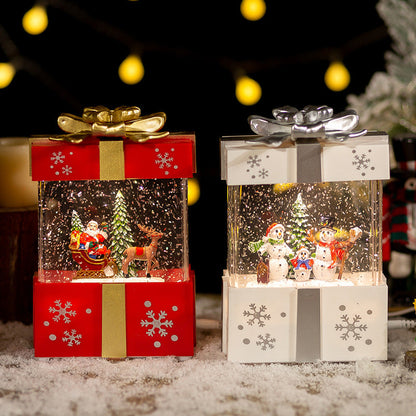 Christmas Musical Gift Box – Rotating Santa Village Decoration with Music for Holiday Tabletop Display and Festive Home Decor