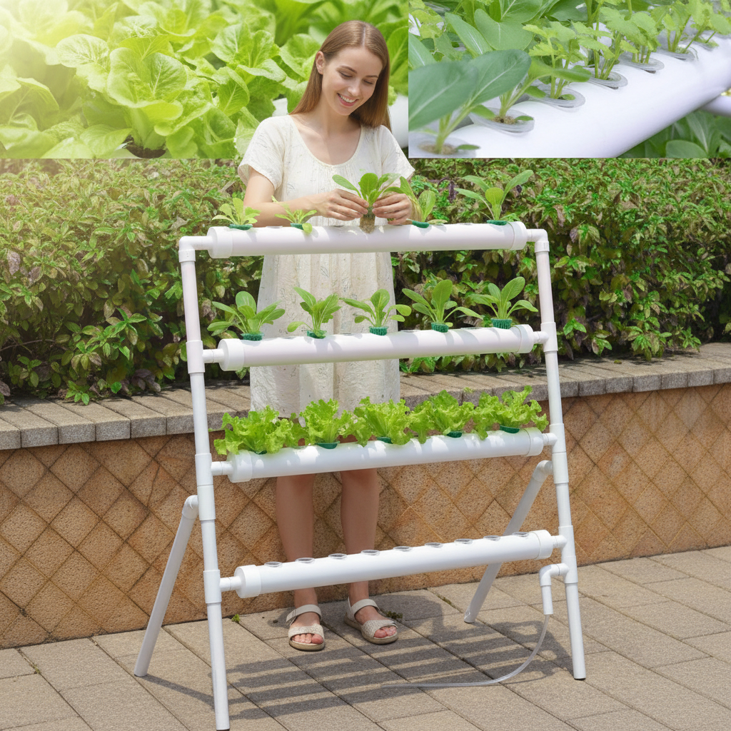 NFT Hydroponic Grow Kit – 36-Hole Indoor Greenhouse Planting Box Gardening System with Nursery Pots and Vertical Growing Rack