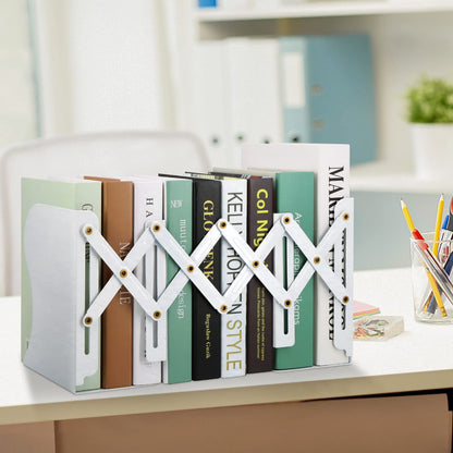 Adjustable Desktop Bookshelf – Telescopic Book Organizer with Bookends for Students, Home Office and Study Desk Storage