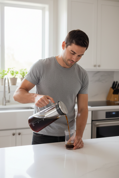 Cold Brew Coffee Maker – 1L Glass Carafe with Stainless Steel Filter for Smooth Iced Coffee, Cold Tea Brewing and Easy Home Serving