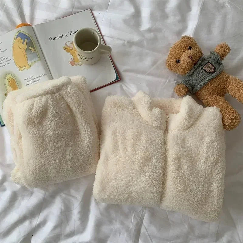 Women’s Turtleneck Pajama Set – Thick Warm Korean Sleepwear for Cozy Winter Lounging and Relaxation