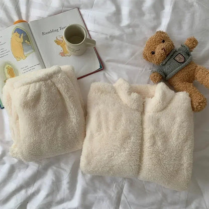 Women’s Turtleneck Pajama Set – Thick Warm Korean Sleepwear for Cozy Winter Lounging and Relaxation