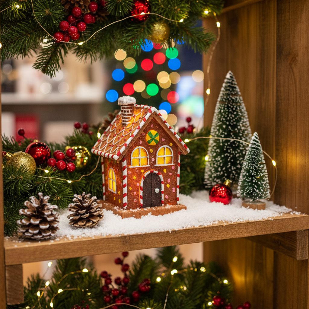 Resin Christmas House Sculpture – Modern Holiday Tabletop Decoration for Living Rooms, TV Cabinets and Festive Displays