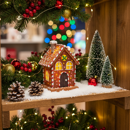 Resin Christmas House Sculpture – Modern Holiday Tabletop Decoration for Living Rooms, TV Cabinets and Festive Displays