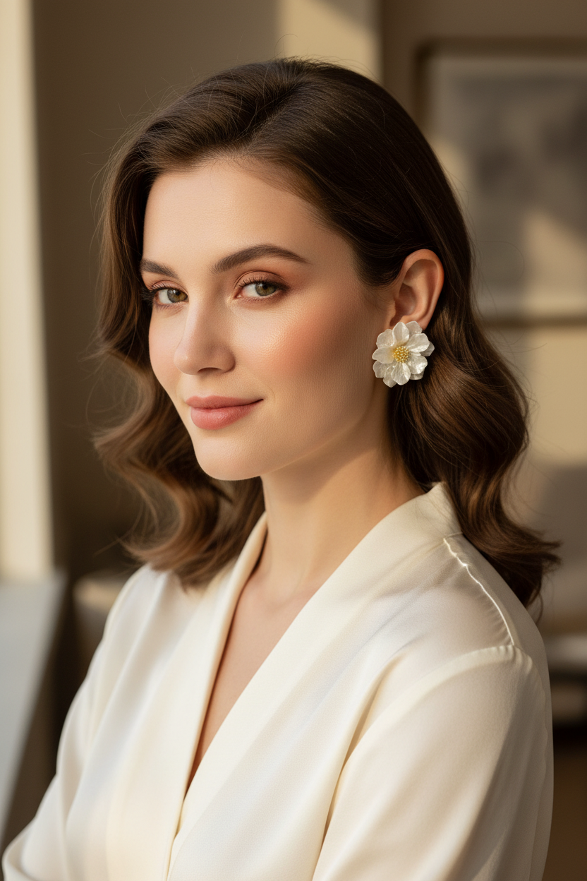 Acrylic Flower Stud Earrings – Korean Floral Petal Earrings for Elegant Everyday Fashion and Feminine Jewelry Style