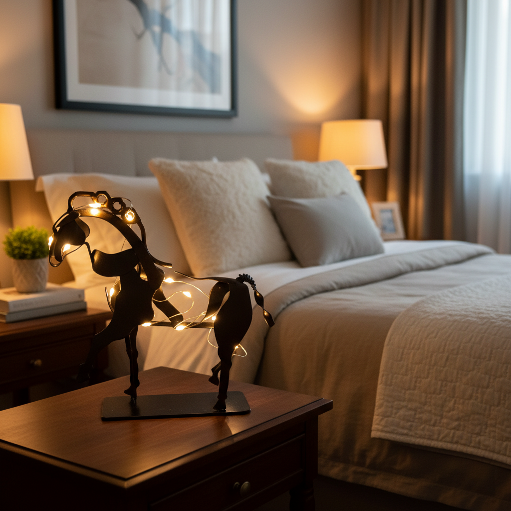LED Metal Horse Statue – Rustic Decorative Horse Sculpture with Warm Lighting for Home Office Desk Display