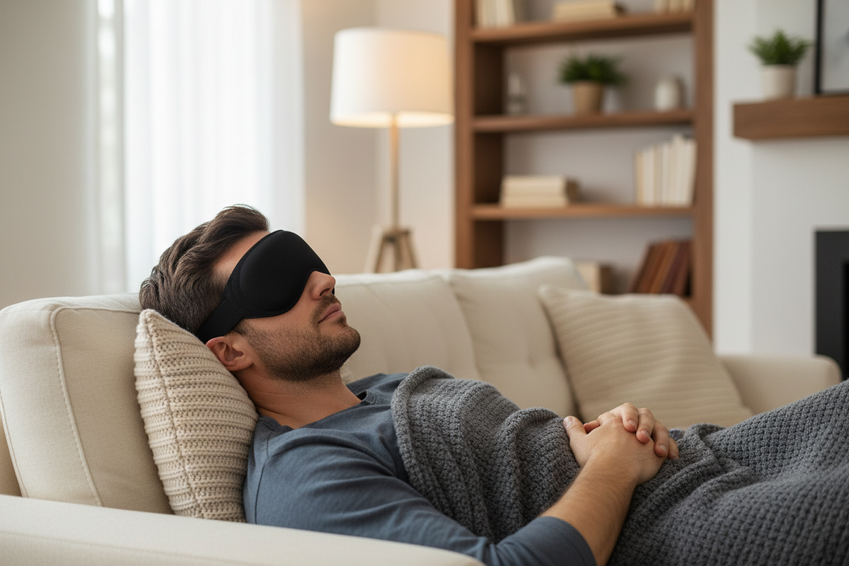 Weighted Blackout Sleep Mask – 3D Gravity Eye Cover with Ear Coverage for Side Sleepers, Travel, Relaxation and Comfortable Nighttime Rest