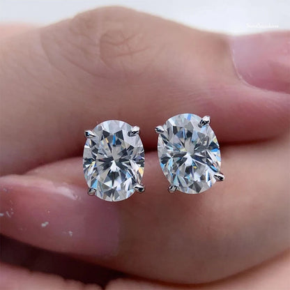 Oval Moissanite Stud Earrings – 0.5-5ct D Color Sparkling Stone Design in 925 Sterling Silver for Women, Parties, Weddings and Elegant Jewelry Gifts