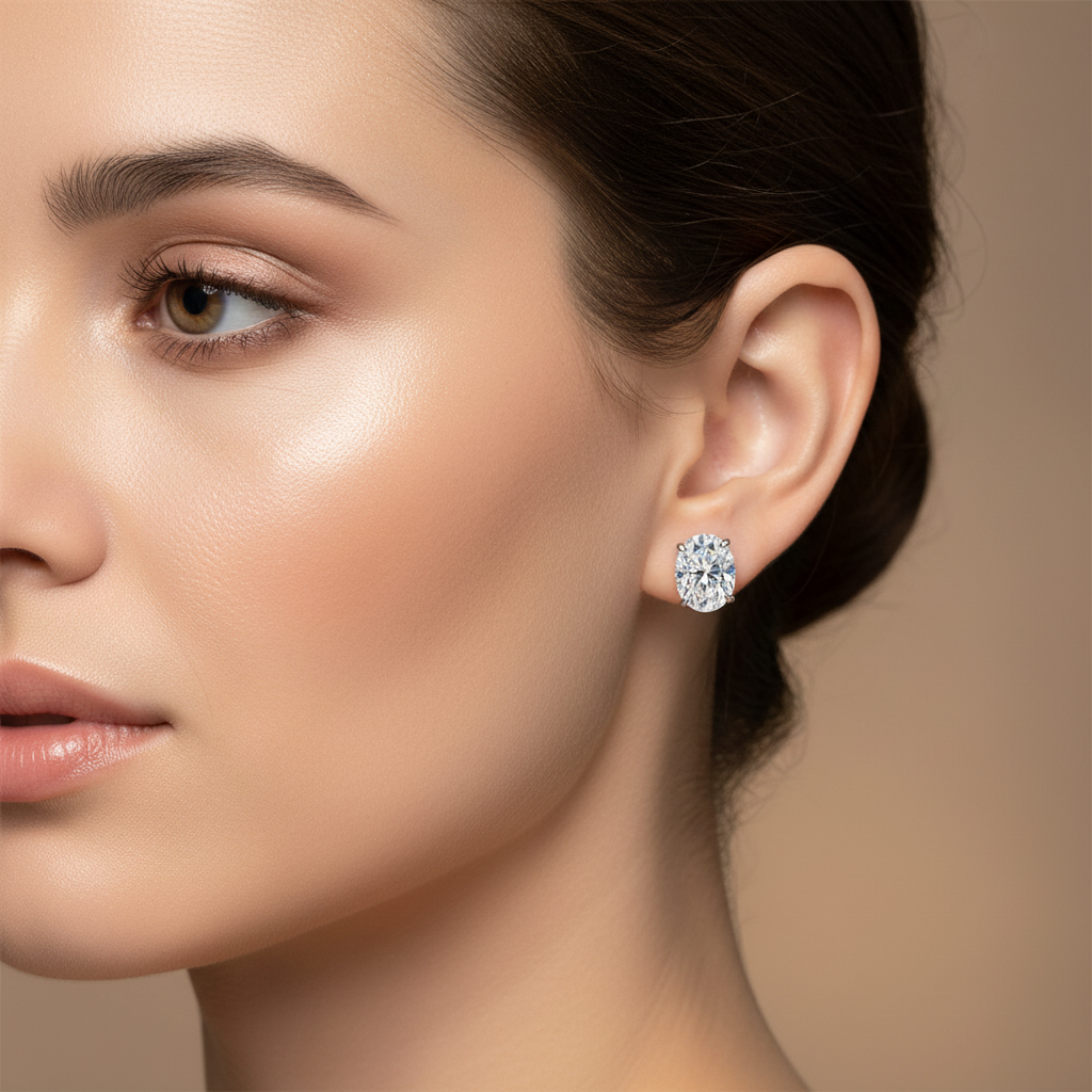 Oval Moissanite Stud Earrings – 0.5-5ct D Color Sparkling Stone Design in 925 Sterling Silver for Women, Parties, Weddings and Elegant Jewelry Gifts