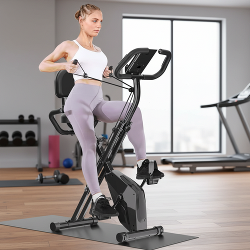 Foldable Exercise Bike – Indoor Stationary Fitness Bicycle with 8 Resistance Levels, Heart Rate Sensors and LCD Workout Display