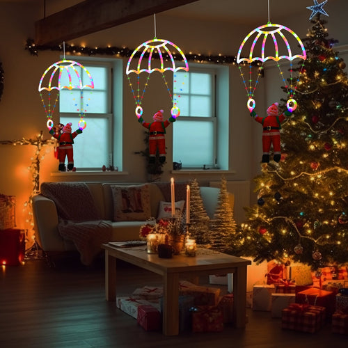 Santa Parachute Window Lights – Christmas LED Hanging Decoration with Lantern String for Festive Indoor Displays