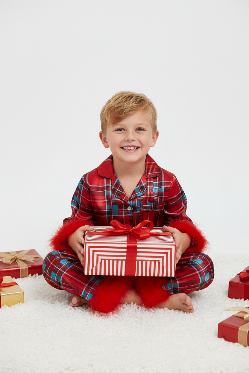 Toddler Christmas Pajama Set – Santa Claus Snowflake Sleepwear with Cozy Fur Trim for Holiday Family Photos and Winter Comfort