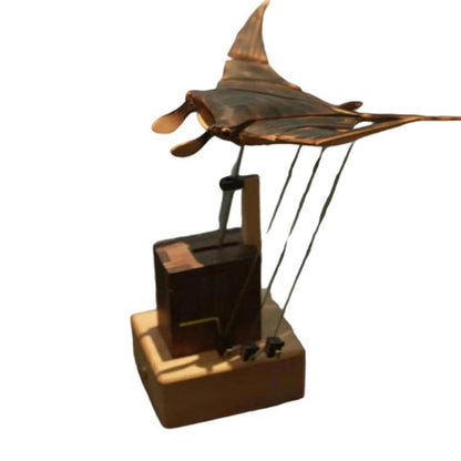Motorized Manta Ray Ornament – Handmade Wooden Bionic Swimming Sculpture with Electric Motion for Artistic Home Decoration