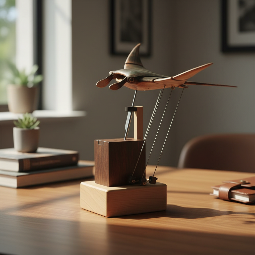 Motorized Manta Ray Ornament – Handmade Wooden Bionic Swimming Sculpture with Electric Motion for Artistic Home Decoration