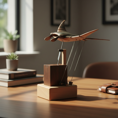 Motorized Manta Ray Ornament – Handmade Wooden Bionic Swimming Sculpture with Electric Motion for Artistic Home Decoration