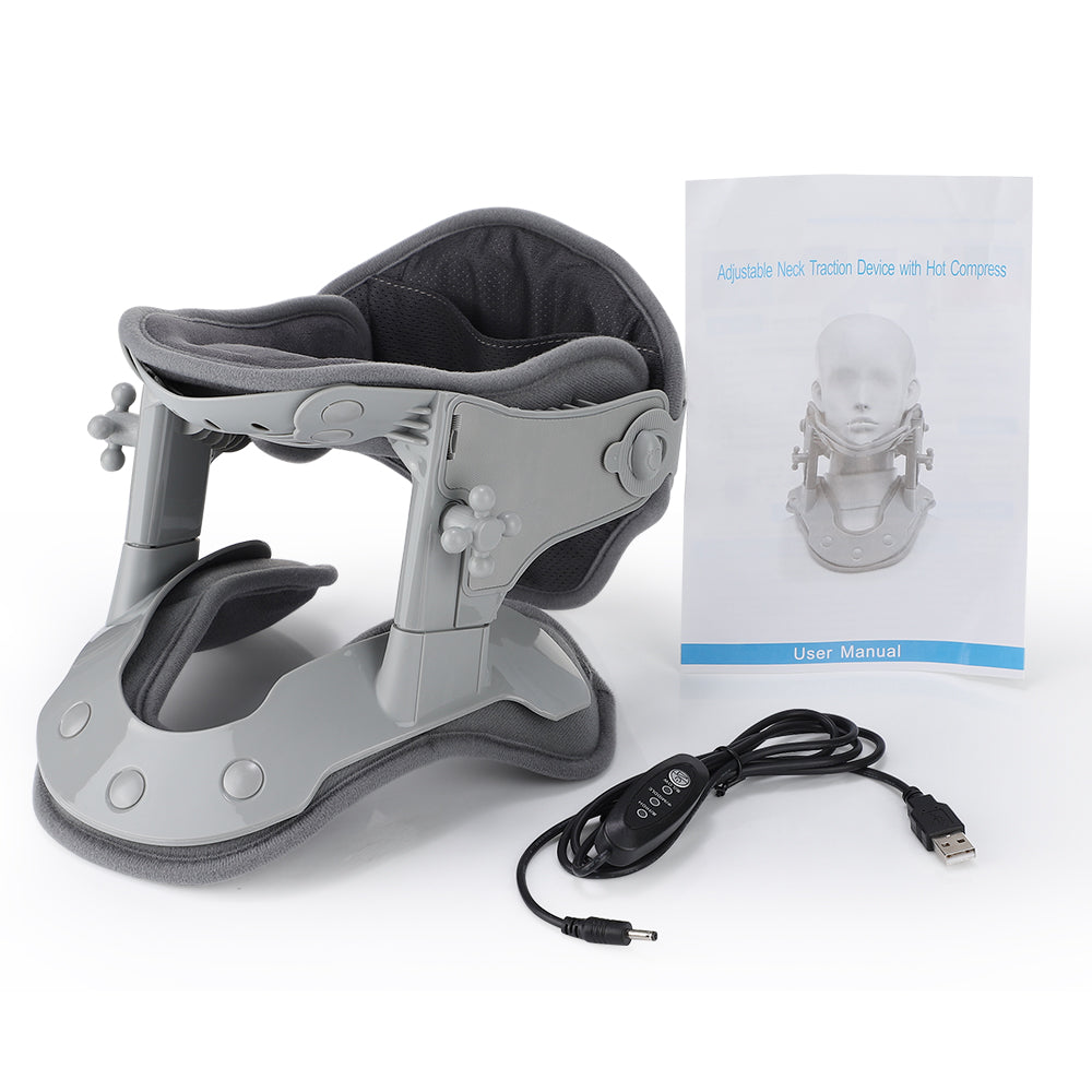 Heated Cervical Traction Collar – Adjustable Neck Stretch Device with Hot Compression for Spine Support and Pain Relief