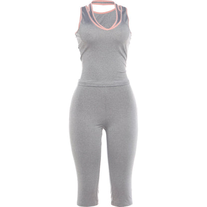 Sporty Two Piece Tracksuit Set – Halter V-Neck Tank Top with Stretch Crop Top for Casual Fitness, Travel and Everyday Comfort