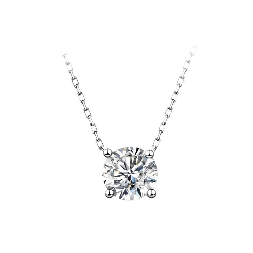 Round Moissanite Pendant Necklace – S925 Sterling Silver 4-Prong Solitaire Diamond-Look Chain for Women, Wedding Jewelry and Elegant GRA-Certified Gifts
