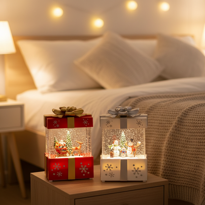 Christmas Musical Gift Box – Rotating Santa Village Decoration with Music for Holiday Tabletop Display and Festive Home Decor
