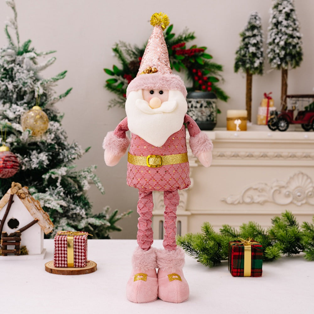 Pink Christmas Telescopic Doll – Santa Snowman Reindeer Holiday Decoration for Festive Home, Mantel and Tabletop Displays