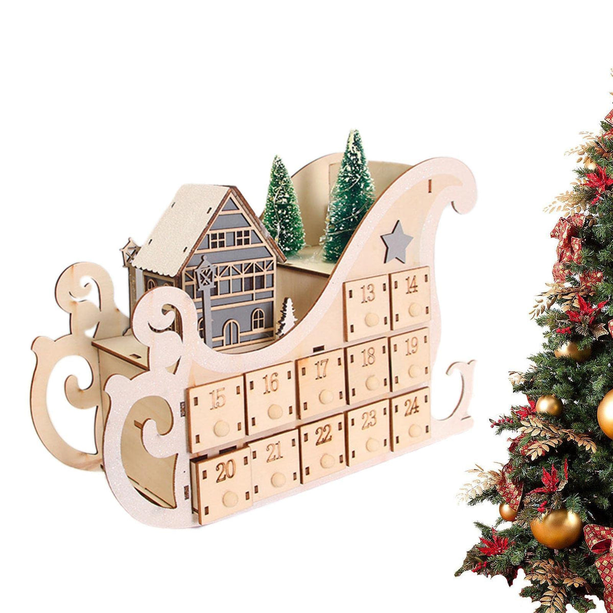 Wooden Christmas Advent Calendar – Reusable Tree Countdown Display with Holiday Compartments for Family Traditions and Festive Home Decor