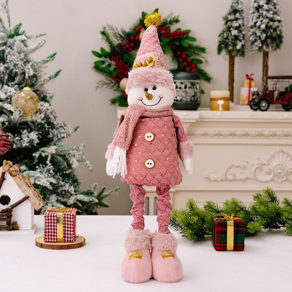 Pink Christmas Telescopic Doll – Santa Snowman Reindeer Holiday Decoration for Festive Home, Mantel and Tabletop Displays