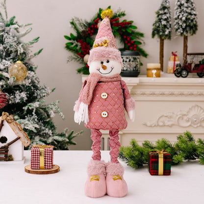 Pink Christmas Telescopic Doll – Santa Snowman Reindeer Holiday Decoration for Festive Home, Mantel and Tabletop Displays