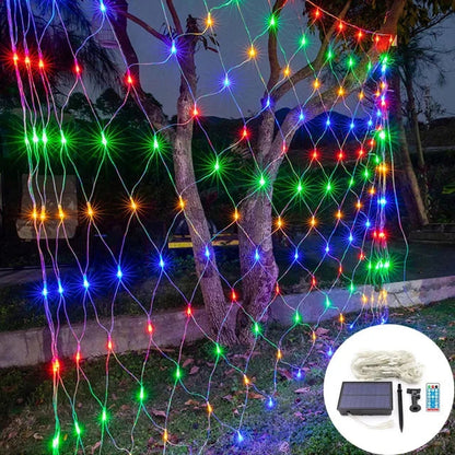 Outdoor Solar Curtain Lights – Waterproof Mesh Fairy Lights with Remote for Gardens, Weddings and Christmas Decor