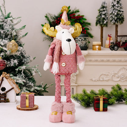 Pink Christmas Telescopic Doll – Santa Snowman Reindeer Holiday Decoration for Festive Home, Mantel and Tabletop Displays