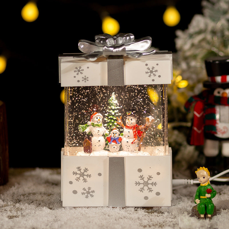 Christmas Musical Gift Box – Rotating Santa Village Decoration with Music for Holiday Tabletop Display and Festive Home Decor