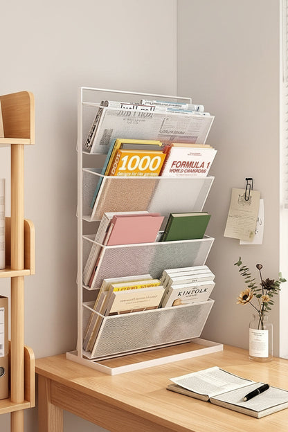 Tilted Desktop Book Organizer – Multi Tier Book Rack for Office, School and Home Study with Space Saving Vertical Storage