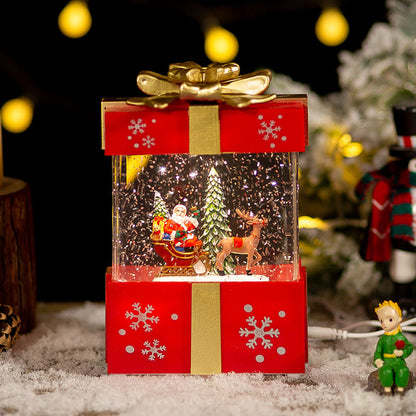 Christmas Musical Gift Box – Rotating Santa Village Decoration with Music for Holiday Tabletop Display and Festive Home Decor