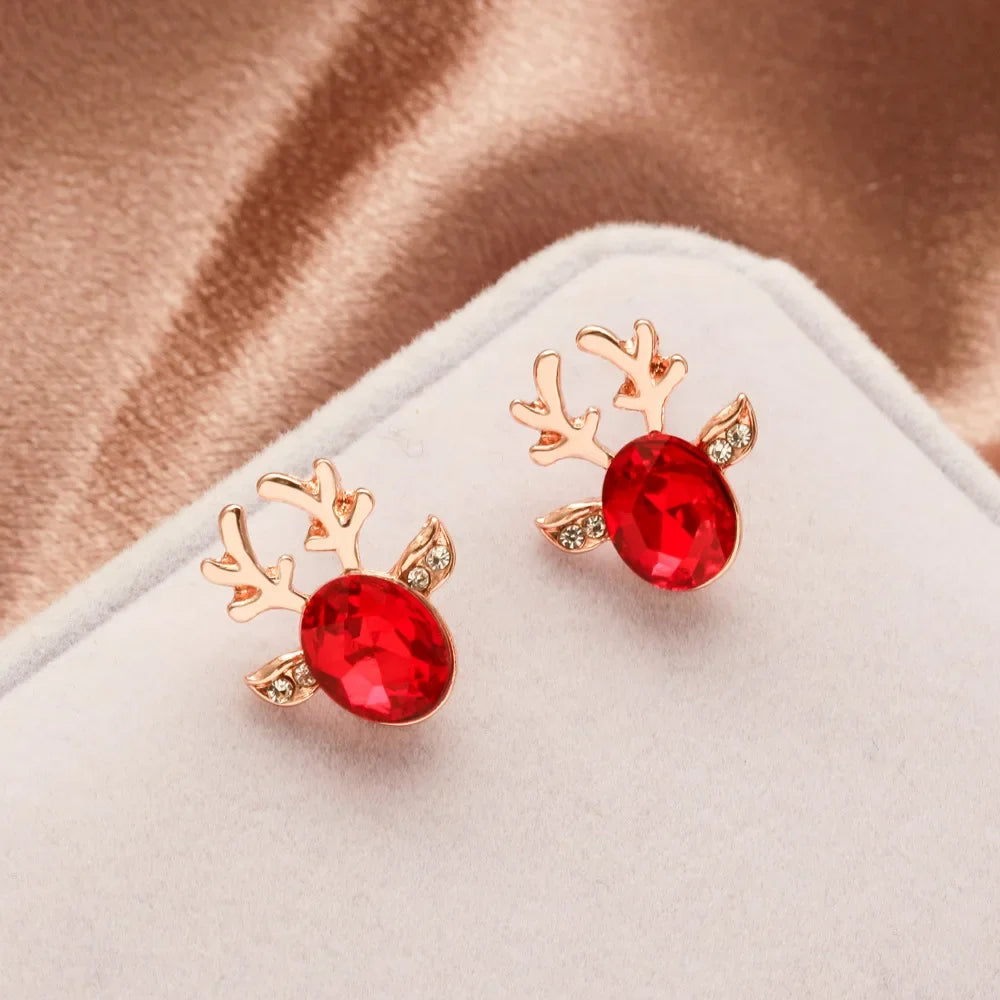 Cartoon Deer Stud Earrings – Cute Crystal Antler Jewelry for Girls, Women and Christmas Gift Giving