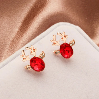 Cartoon Deer Stud Earrings – Cute Crystal Antler Jewelry for Girls, Women and Christmas Gift Giving