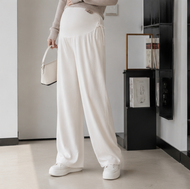 Maternity Wide Leg Trousers – Comfortable Drawstring Pregnancy Pants for Casual Spring and Summer Everyday Wear