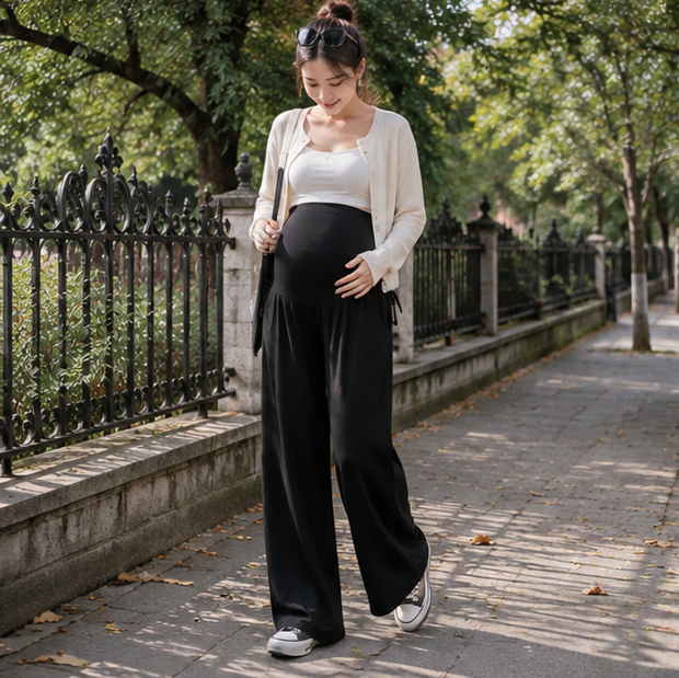 Maternity Wide Leg Trousers – Comfortable Drawstring Pregnancy Pants for Casual Spring and Summer Everyday Wear