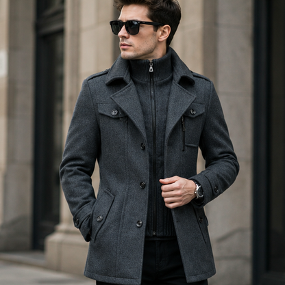 Men's Double Collar Jacket – Versatile Zip Button Coat for Casual Travel, Business and Everyday Layering