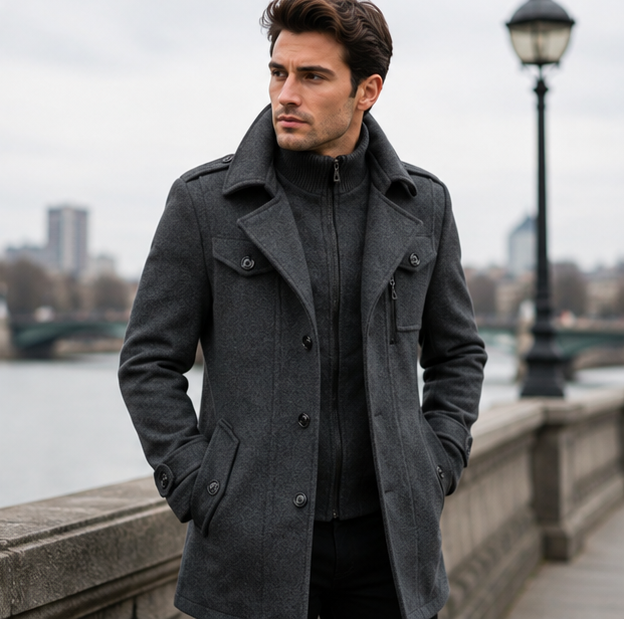 Men's Double Collar Jacket – Versatile Zip Button Coat for Casual Travel, Business and Everyday Layering