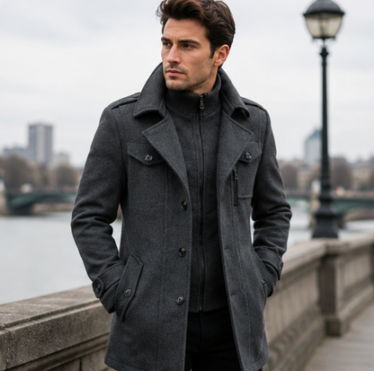 Men's Double Collar Jacket – Versatile Zip Button Coat for Casual Travel, Business and Everyday Layering