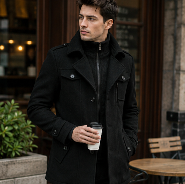 Men's Double Collar Jacket – Versatile Zip Button Coat for Casual Travel, Business and Everyday Layering