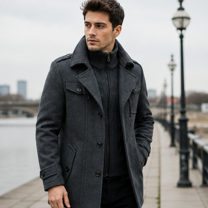 Men's Double Collar Jacket – Versatile Zip Button Coat for Casual Travel, Business and Everyday Layering