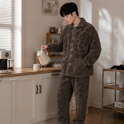 Men's Flannel Pajama Set - Thick Coral Velvet Sleepwear for Warm Comfortable Home Lounging