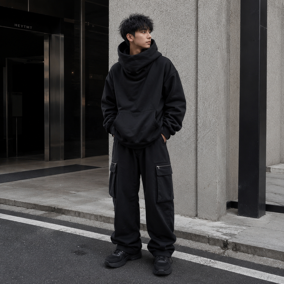 Men’s Ninja Turtleneck Hoodie – Y2K Vintage Fleece Sweatshirt for Hip Hop Streetwear, Japanese Fashion and Casual Winter Comfort