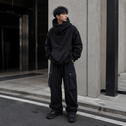 Men’s Ninja Turtleneck Hoodie – Y2K Vintage Fleece Sweatshirt for Hip Hop Streetwear, Japanese Fashion and Casual Winter Comfort